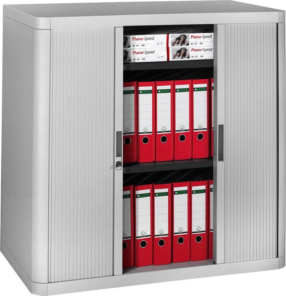 Aktenschrank easyOffice by Paperflow, 110x104x41,5cm (BxHxT), 2 Rollläden, 2
Fachböden, Korpus/Rolläden einfarbig, grau