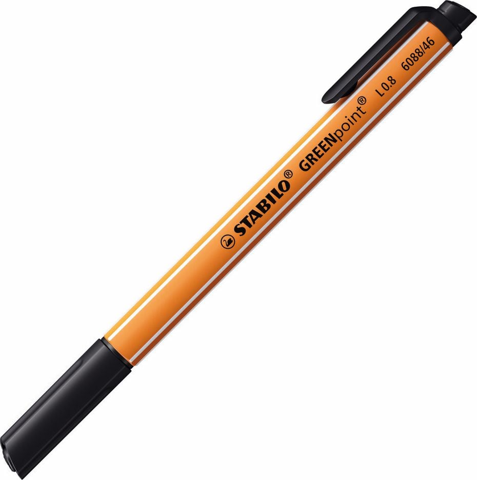 Fasermaler STABILO GREENpoint 6088, ca. 0,8mm, Rundspitze, Einzelstift,
aus 93 % biobasiertem Kunststoff, schwarz