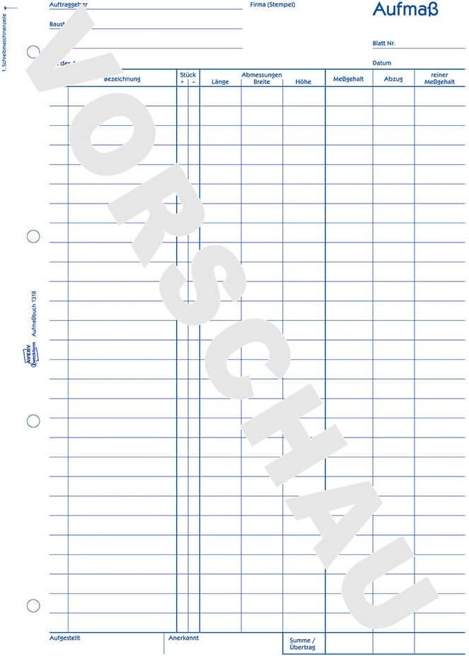 Aufmaßbuch Zweckform 1318, DIN A4 hoch, Block 100 Blatt