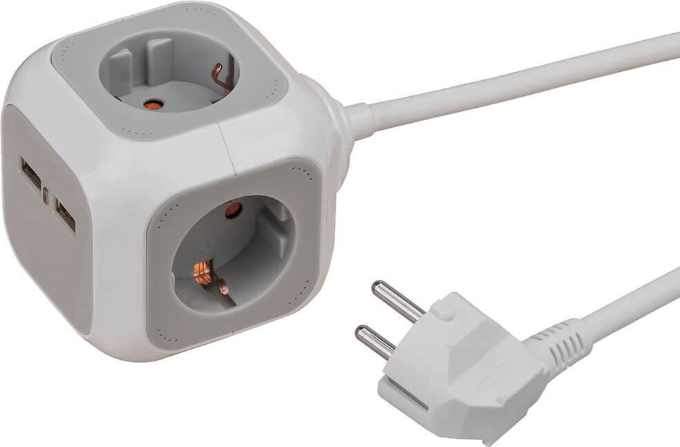 Steckdosenwürfel Brennenstuhl ALEA 4-fach + 2x USB 1150100, 90 Grad-Anordnung, Kabellänge 1,4m,
Winkelstecker, weiß/lichtgrau