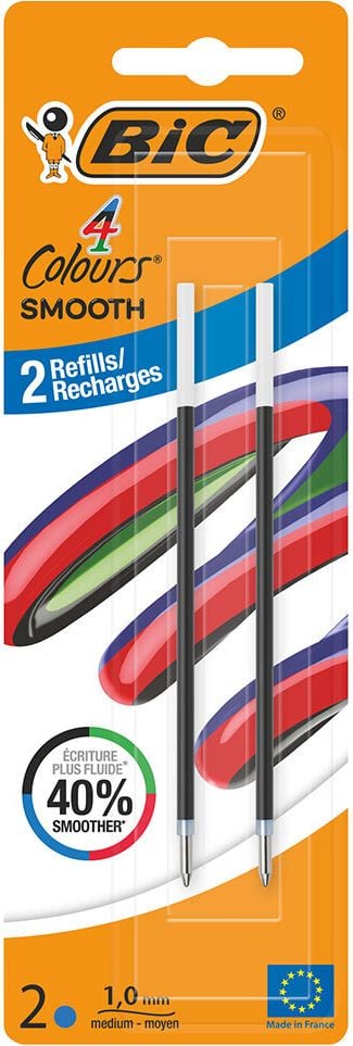 Kugelschreiberminen BIC 4 Colours Smooth 524097/524102, Vierfarbmine für 4 Colours Smooth, 0,4mm, Pack 2 Stück, schwarz