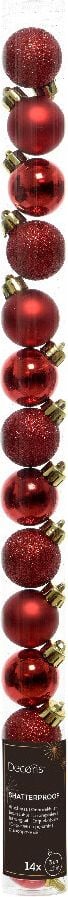Weihnachtskugeln DECORIS, 3cm Durchmesser, Polystyrol, Pack 14 Stück, rot