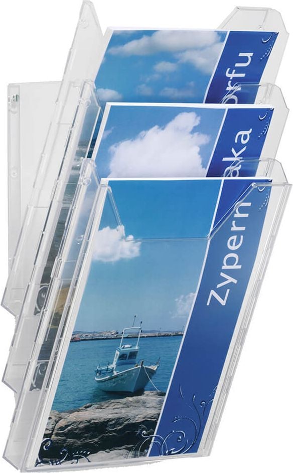 Wand-/Tischprospekthalter Durable Combiboxx Set L 8580, 3x A4 hoch, 3 Fächer, transparent