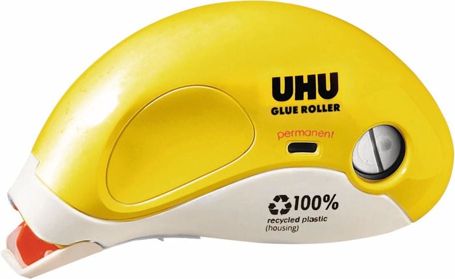 Kleberoller UHU Glue Roller 35415, 8,4mm breit/16,5m lang, permanent,
nachfüllbar, lösungsmittelfrei, Gehäuse aus
100% recyceltem Kunststoff