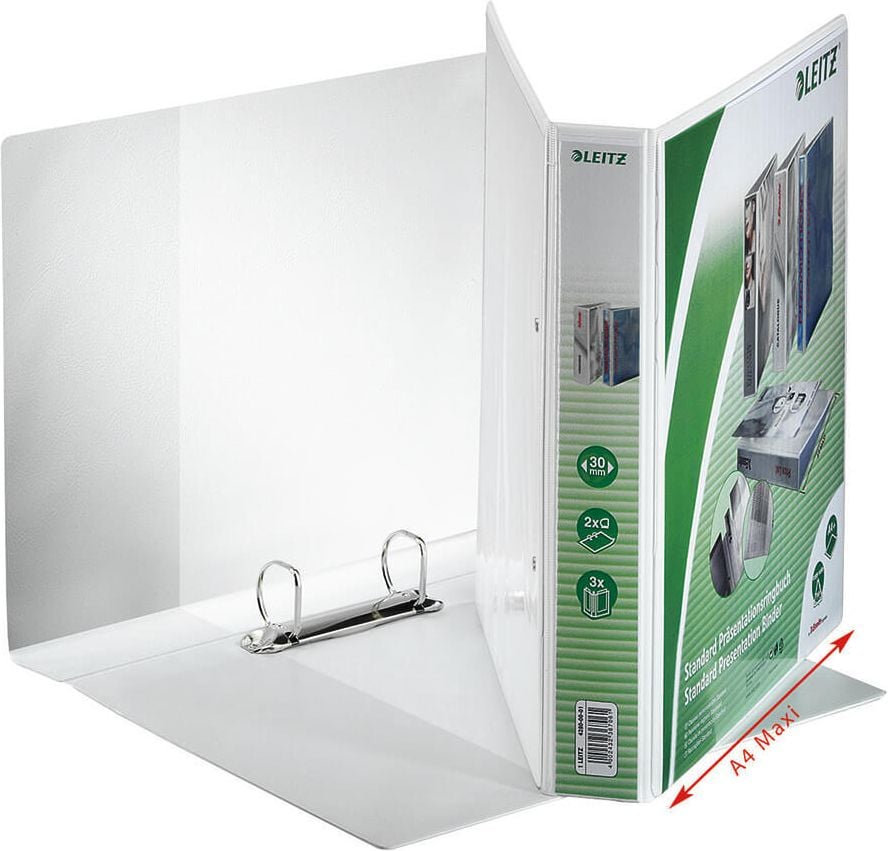 Präsentationsringbuch Leitz Standard 42800001, A4, 2 Ringe, 51mm Rücken, 30mm
Ringdurchmesser/Füllhöhe, weiß, Pack 6 Stück, weiß
