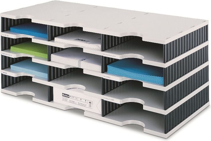 Sortiersystem styrodoc trio Basiseinheit 2680304, 12 offene Fächer, 4 Etagen, schwarz