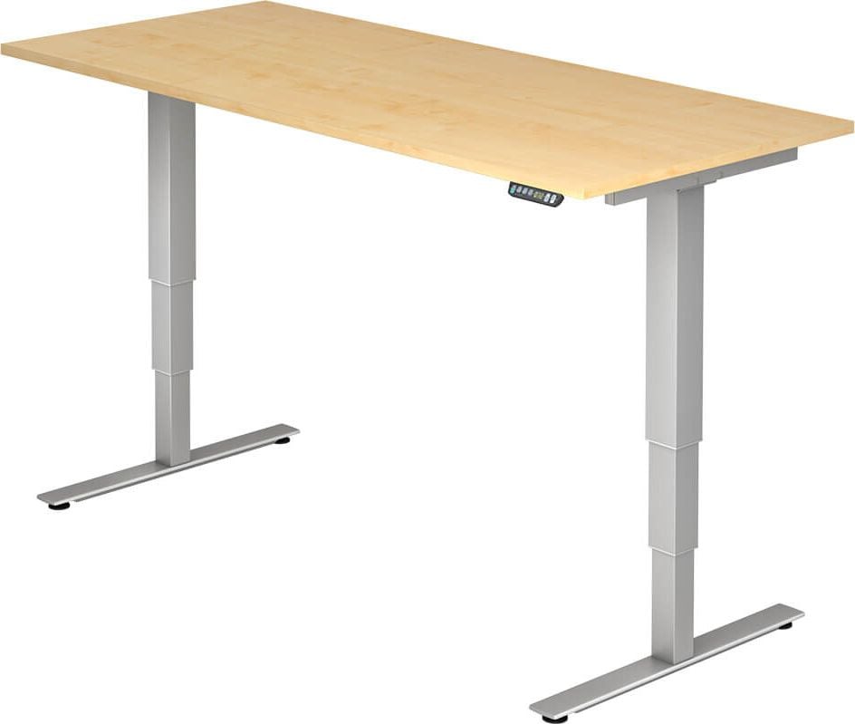 Hubschreibtisch Hammerbacher XDSM19/x/S, 180x80cm (BxT), 63,5-128,5cm Höhe, rechteckig, T-Fuß silber, ahorn
