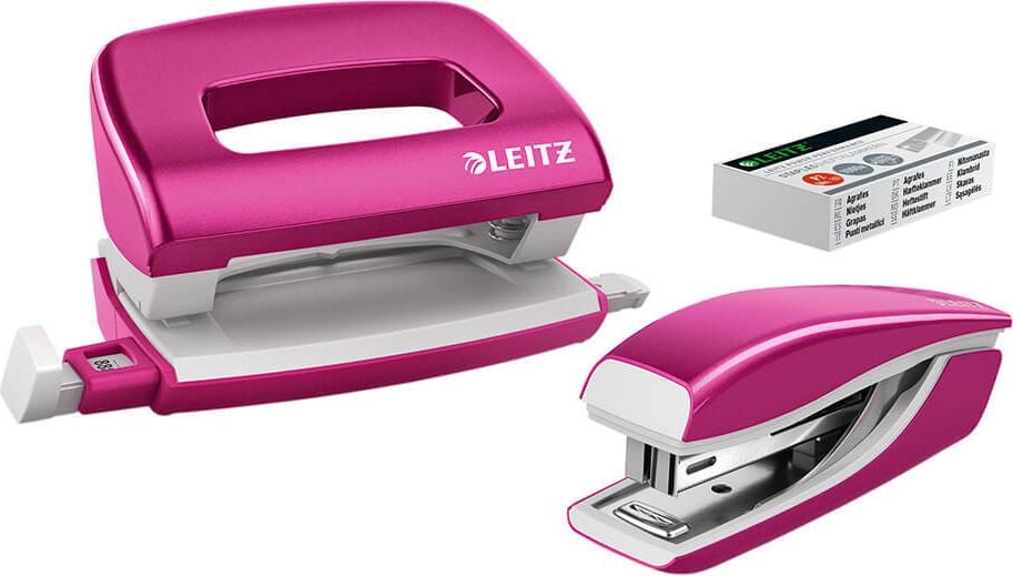 Locher+Heftgerät Leitz New NeXXt WOW-Farben, Locher 5060, Heftgerät 5528, pink