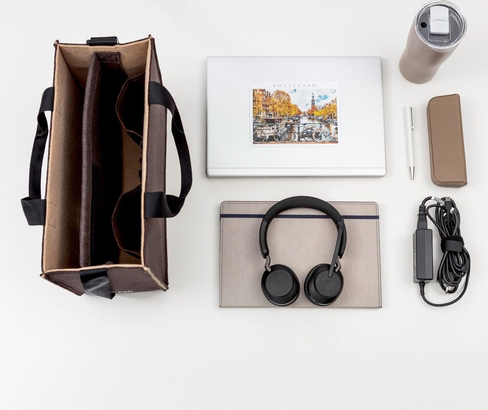 Aufbewahrungstasche Sigel Desk Sharing Bag Bicolor M BA422, für Laptops bis 15,4 Zoll, 100% recycelter PET-Filz, 2 Fächer, 5 separate Einsteckfächer, braun/beige