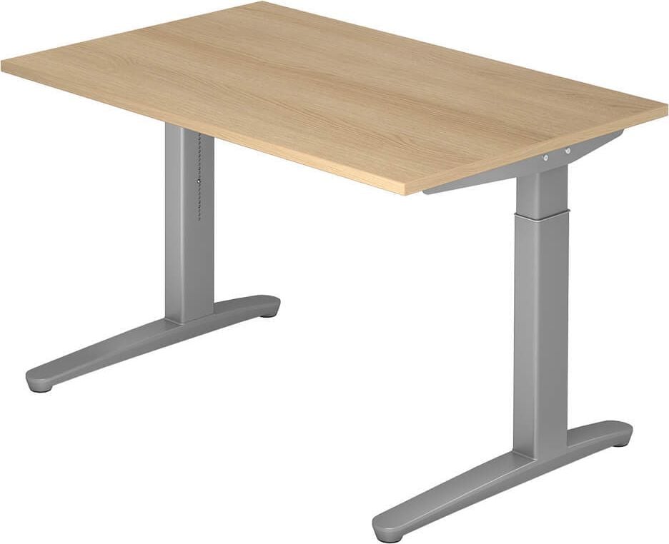 Schreibtisch Hammerbacher VXB12/x/SS, 120x80cm (BxT), 65-85cm Höhe, rechteckig,
C-Fuß silber, eiche