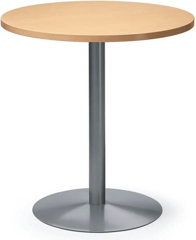 Besprechungstisch Deskin MODUL, 70cm Durchmesser, 72cm Höhe, Tellerfuß, Gestell Alusilber RAL 9006, 15kg, buche