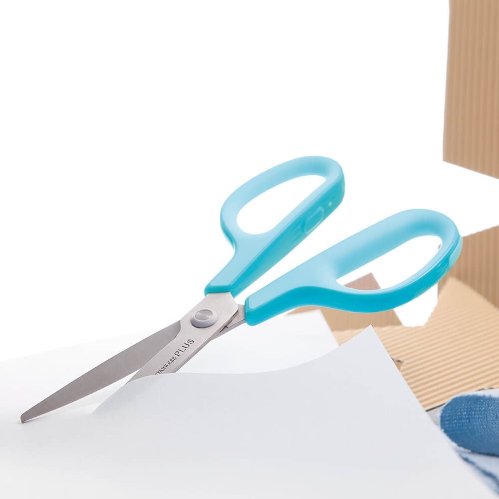 Schere PLUS Japan Curved Blade Edelstahl Linkshänder 17,5cm, 6,5 Zoll, Linkshänderschere, Recycling-Kunststoffgriff, blau, blau