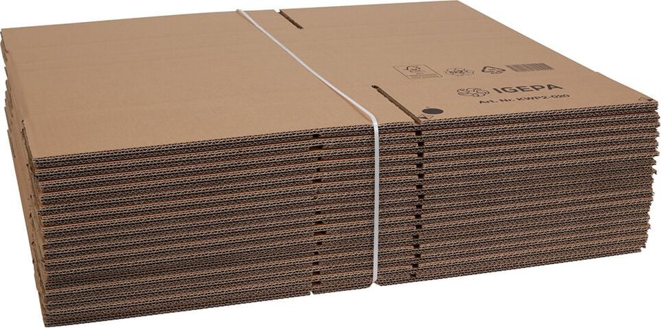 Versandkarton FEFCO 0201 KWP2-020, 430x310x335mm (LxBxH), braun, zwei
Höhenriller, Pack 20 Stück