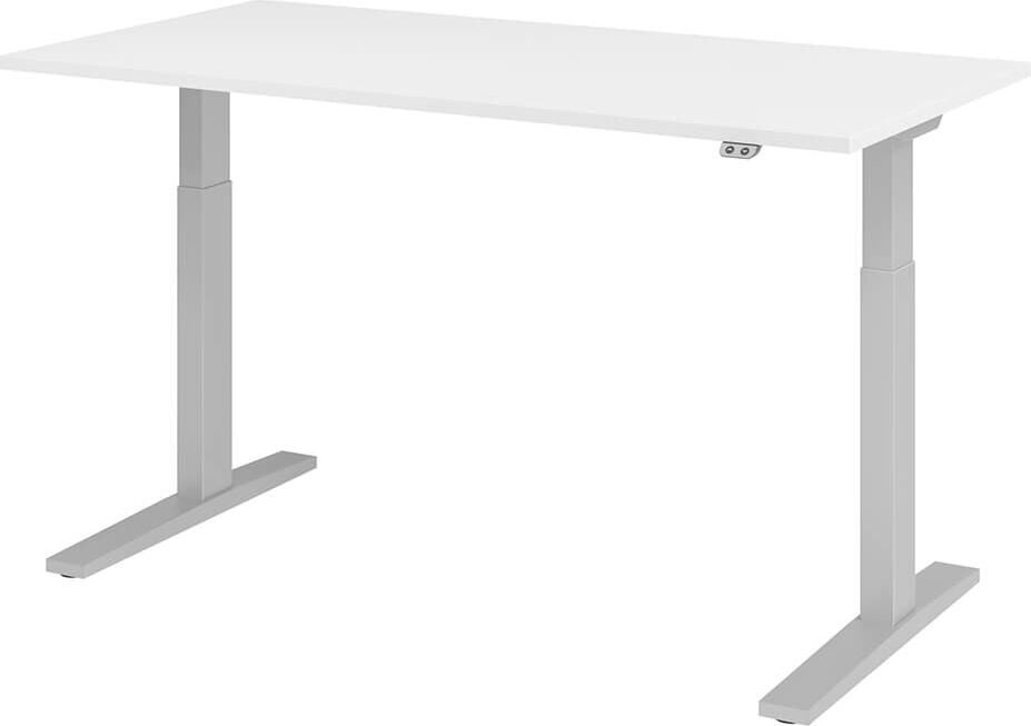 Hubschreibtisch Hammerbacher XMKA16, 160x80cm (BxT), 70-120cm Höhe, elektrisch
höhenverstellbar, rechteckig, C-Fuß silber, weiß