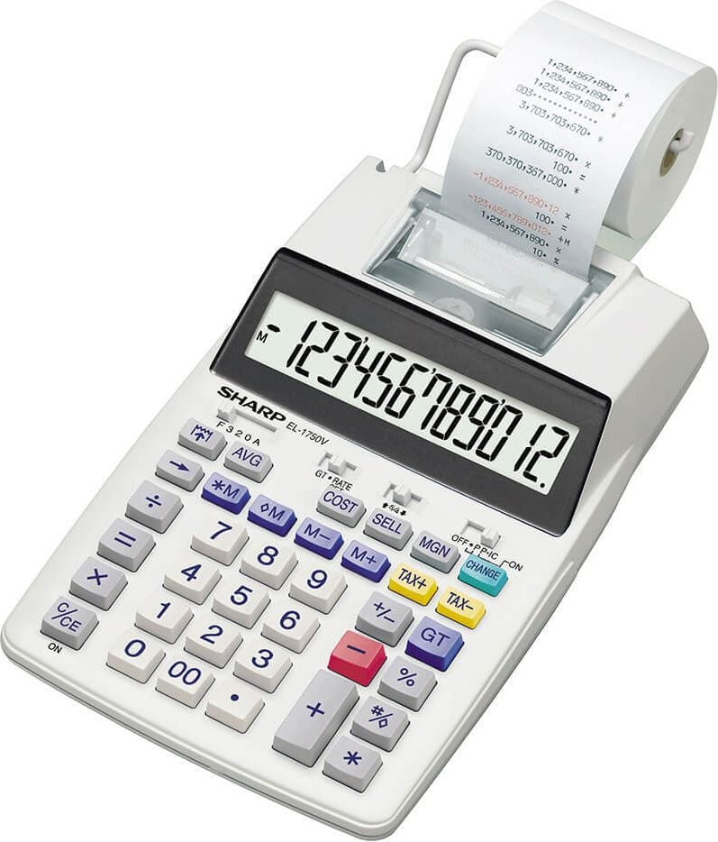 Tischrechner Sharp EL-1750V, druckend, 12-stelliges Display, Batterie- oder Netzbetrieb