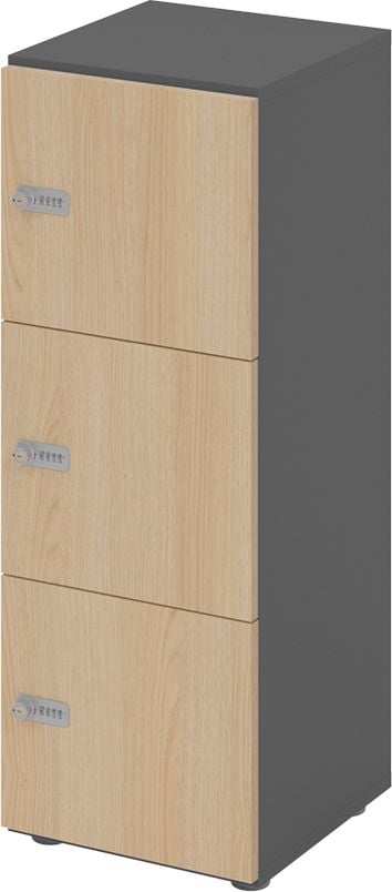 Schließfachschrank Hammerbacher V234L3/G ZS, 40 x 42 x 110 cm (BxTxH), 3 Ordnerhöhen, mit Zahlenschloss, 3 Fächer, Korpus: Graphit, eiche