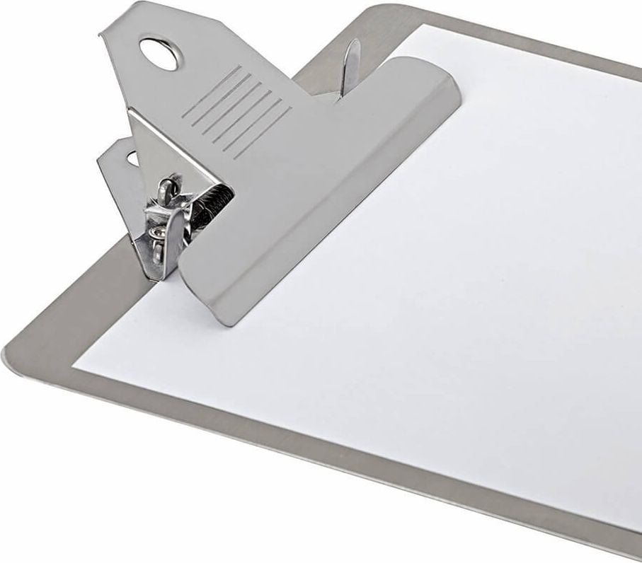 Klemmbretter Maul MAULsteel 2356495, A4, Edelstahl, Klemme kurze Seite,
Aufhängeöse, silber