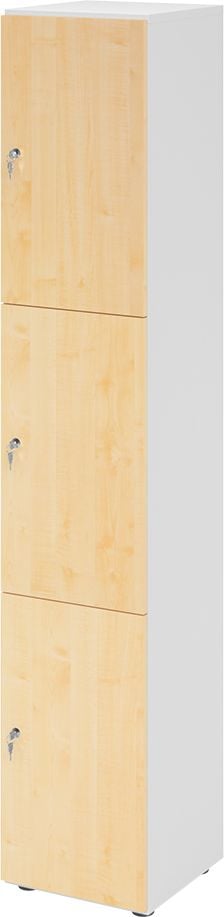 Schließfachschrank Hammerbacher V264L3/W DS, 40 x 42 x 215,6 cm (BxTxH), 6 Ordnerhöhen, mit Druckzylinderschloss, 3 Fächer, Korpus: Weiß, ahorn