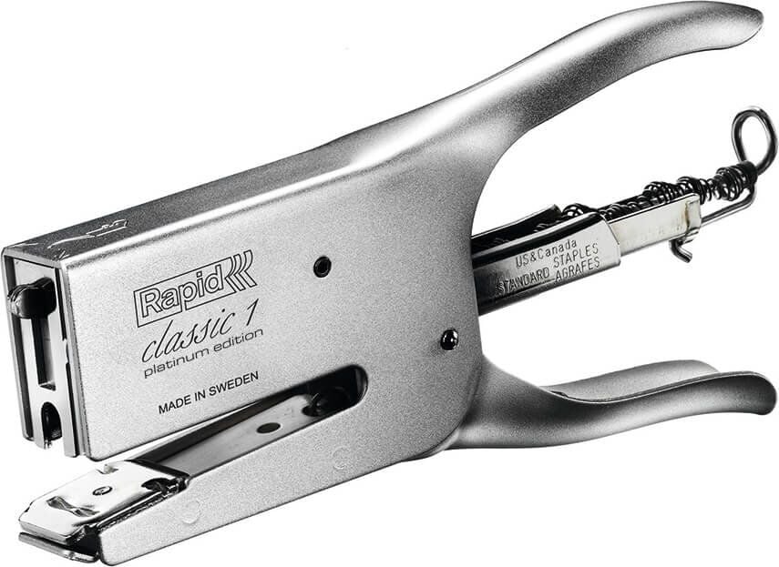 Heftzange Rapid Classic K1 Platin 5000250, bis 50 Blatt, Einlegetiefe: 56mm, für 24/6
und 24/8+ Klammern, silber, silber
