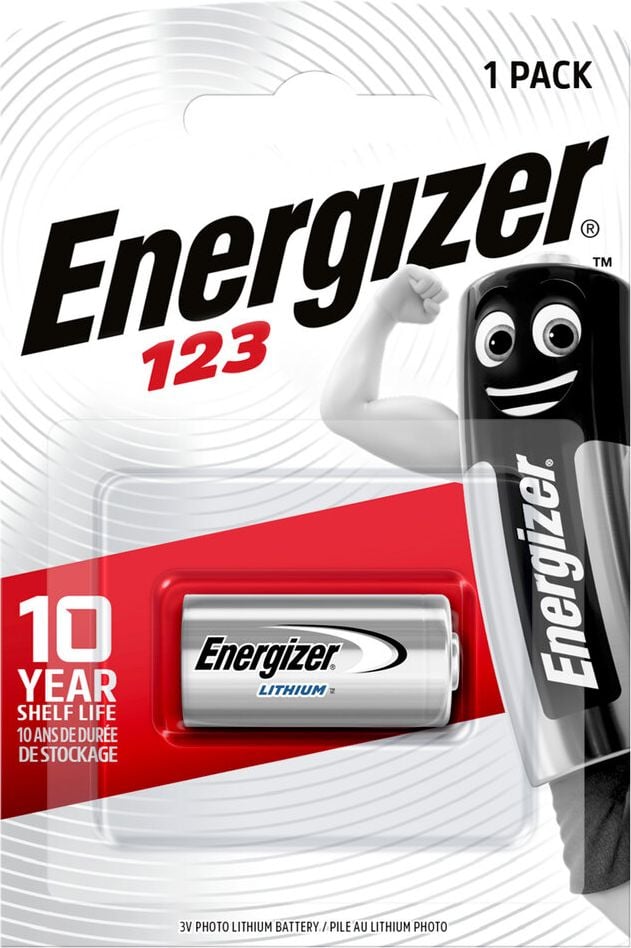 Fotobatterien Energizer Lithium Foto 123 (CR123A), 3 V, bis zu 10 Jahre Leistungserhalt,
temperaturbeständig von −40 Grad bis +60 Grad