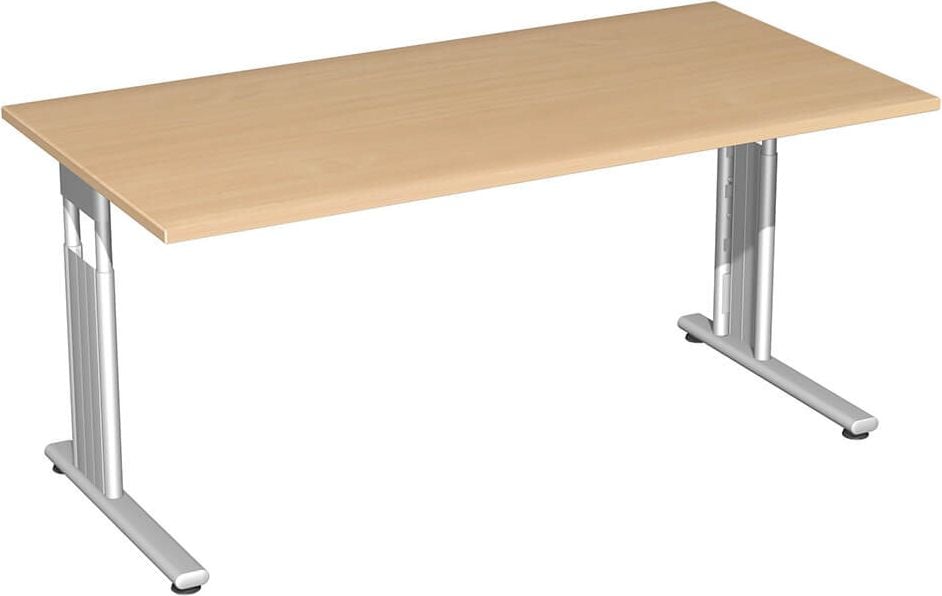 Schreibtisch Geramöbel C Fuß Flex S-617103, 160x80cm (BxT), 68-82cm Höhe, rechteckig,
C-Fuß silber, buche