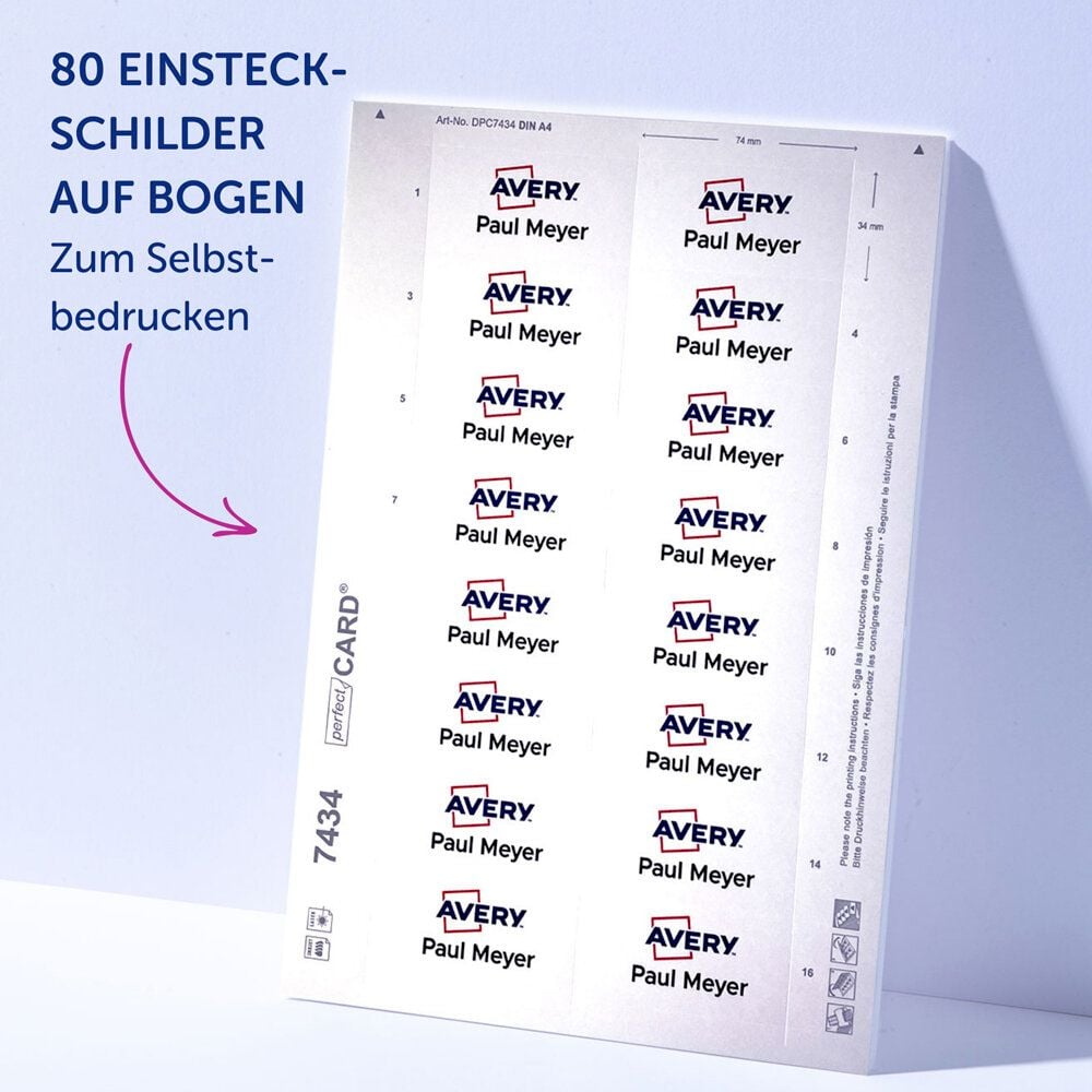 Namensschilder Avery Zweckform POL35MA66-20DR, 80x34mm, verdrehsicher, Doppelmagnet, Edelstahl-Optik, Pack 20 Stück