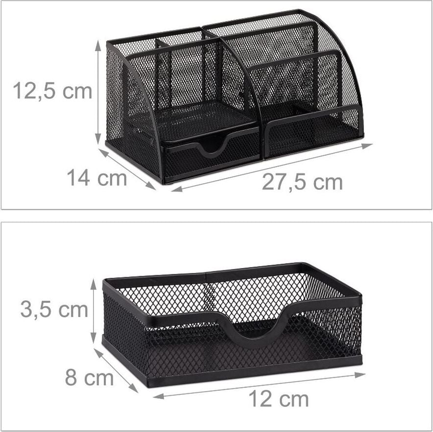 Schreibtischorganizer relaxdays, 6 Fächer, Metall, Schubladenfach, schwarz