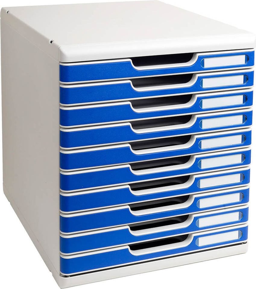 Schubladenbox Exacompta MODULO 3020, für A4+, 10 geschlossene Schubladen, blau