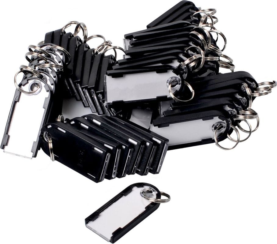 Schlüsselanhänger pavo Magnettag 8012152, mit Ring, magnetisch, schwarz, großes Zettelfenster, Pack 50 Stück