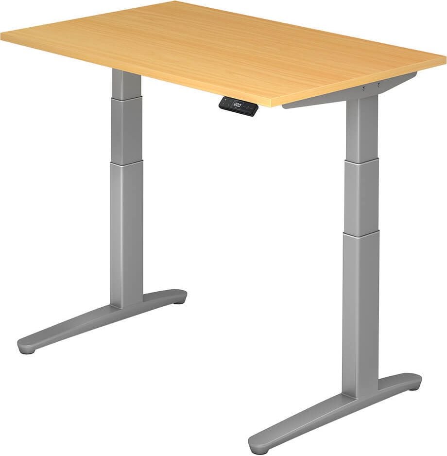 Hubschreibtisch Hammerbacher VXBHM12/x/SS, 120x80cm (BxT), 65-130cm Höhe, rechteckig,
C-Fuß silber, buche