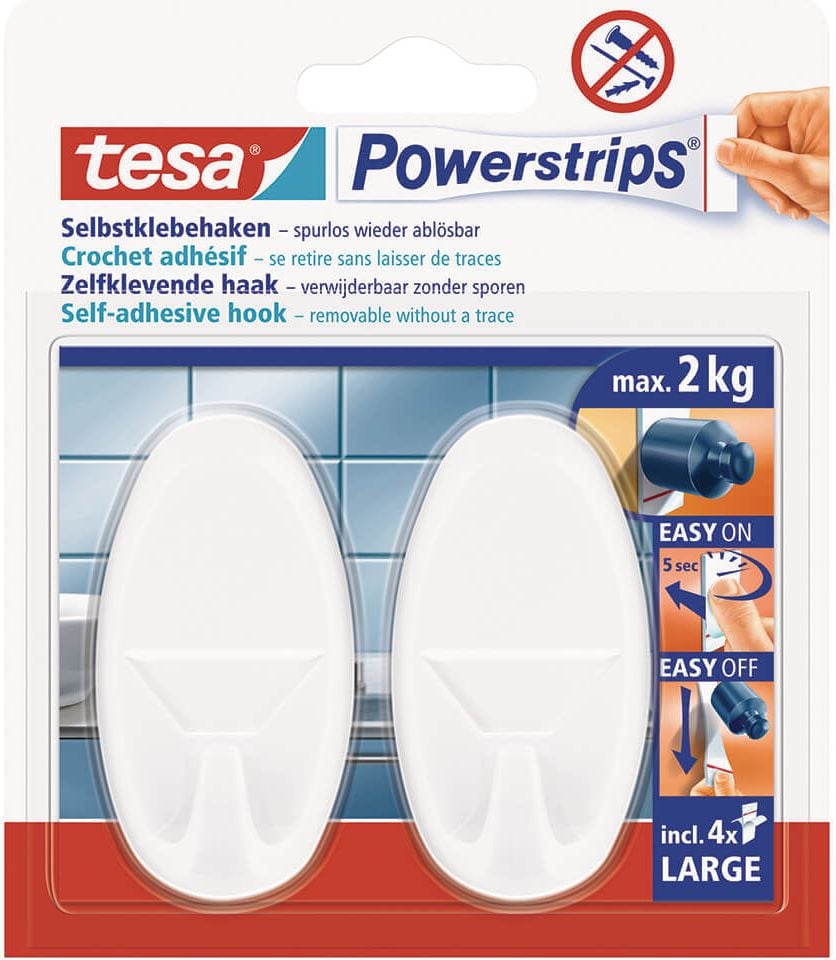 Powerstrips Tesa Deco Haken Large oval 58013-00049-00, Haftkraft bis 2000g, weiß, ablösbar, Pack 2
Haken/4 Strips