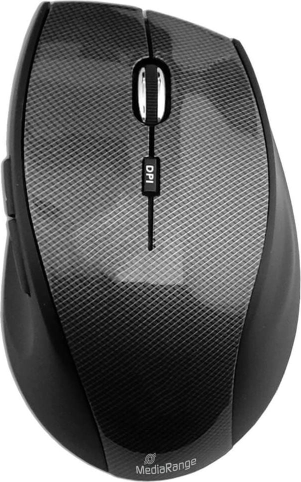 Maus MediaRange Highline Series MROS207, für Rechtshänder, Funk, 5 Tasten, optischer
Sensor, Karbon-Optik / schwarz