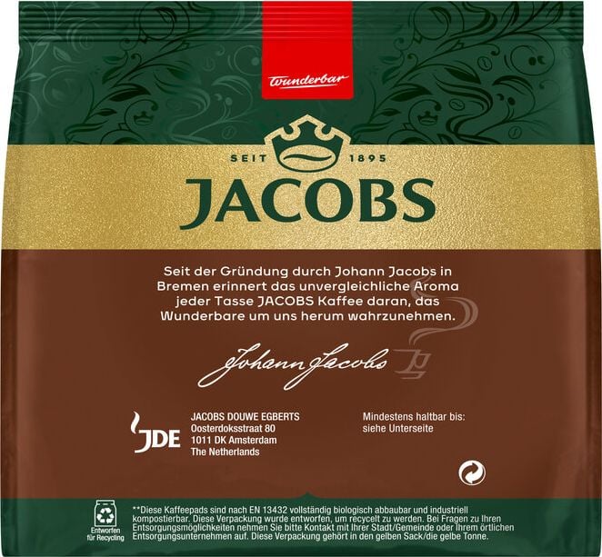 Kaffeepads Jacobs Crema Kräftig 4056761, kompatibel mit Senseo Padmaschinen, Pack 18 Stück
