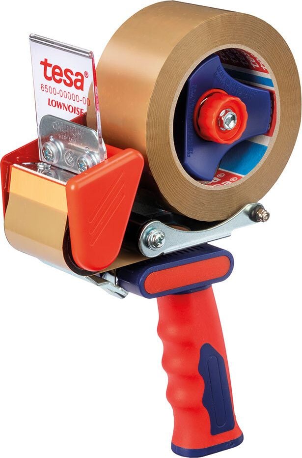 Packbandabroller Tesa Low Noise 06500-00000-00, Handabroller, bis 50mm/132m, ohne Rolle, rot/blau