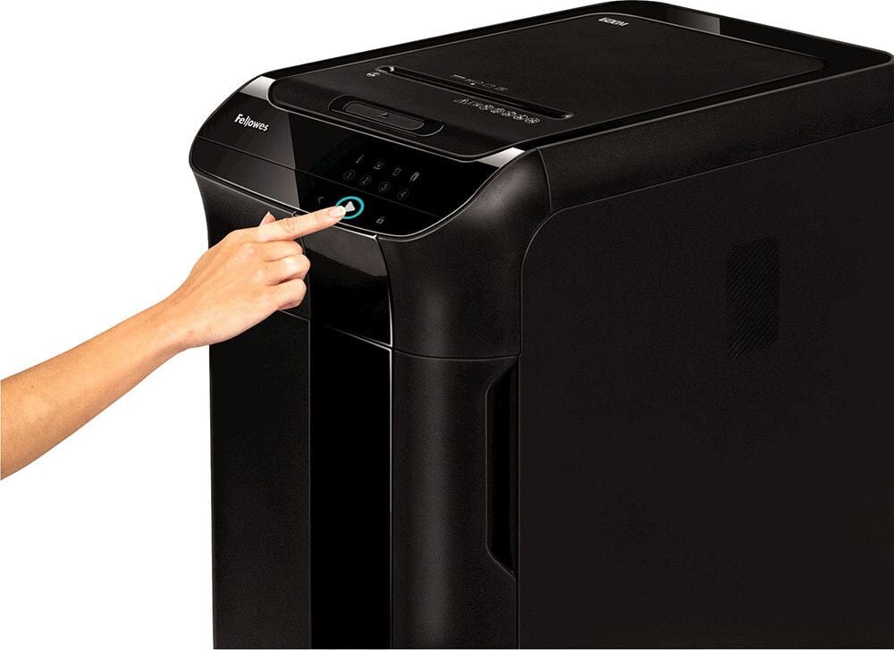 Aktenvernichter Fellowes AutoMax 600M 4657401, 2x12mm Mikropartikelschnitt, 600 Blatt, SmartLock-Sicherheitsverriegelung, 83 Liter Behälter
