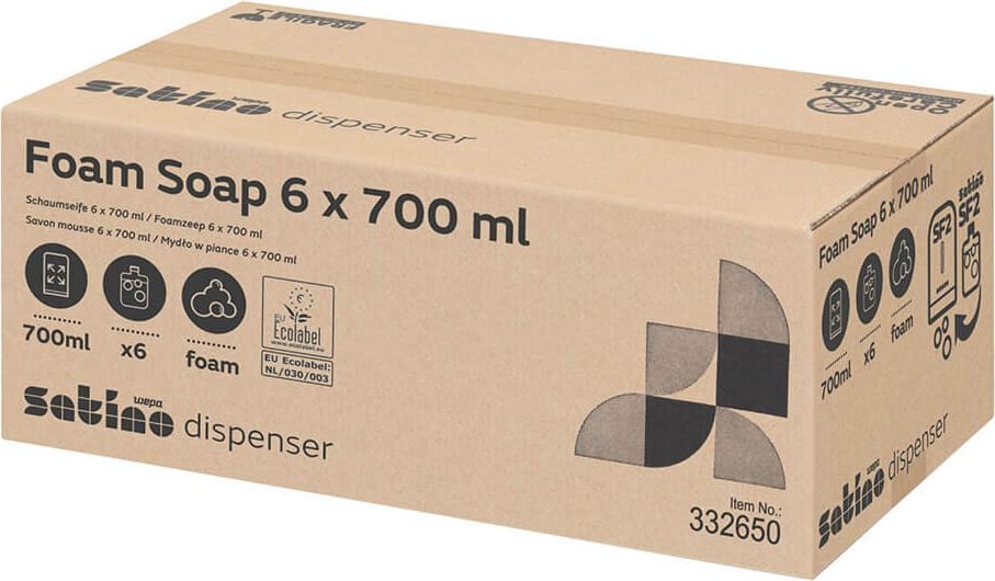Schaumseife Satino by WEPA 333369, für Spendersystem SF2, Einwegbeutel,
parfümiert, Pack 6 Beutel à 500ml