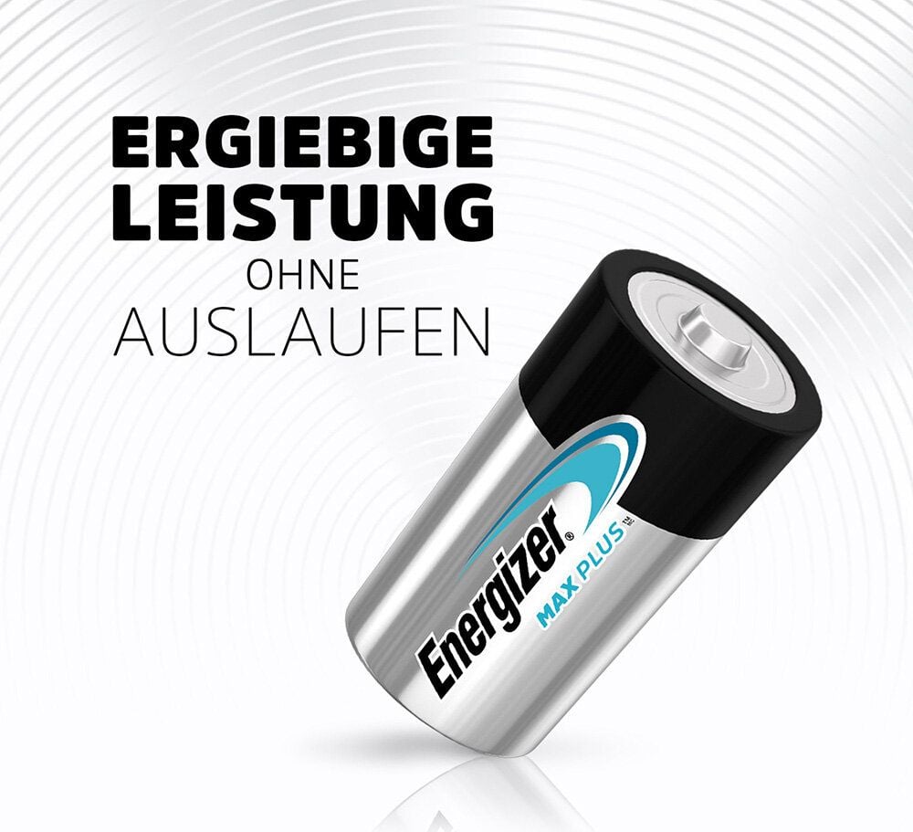 Batterien Energizer Max Plus Baby (C), 1,5 V, mit Geräte-Auslaufschutz, bis zu 15 Jahre Leistungserhalt, Pack 2 Stück