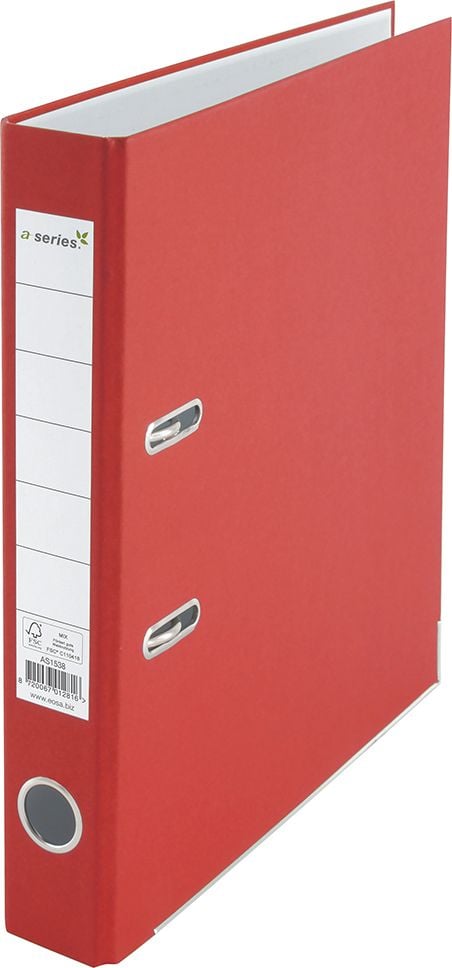 Ordner A4 a-series, 50mm, RC-Pappe, A4, 5cm Rücken, farbiger Kraftpapierbezug,
FSC, rot