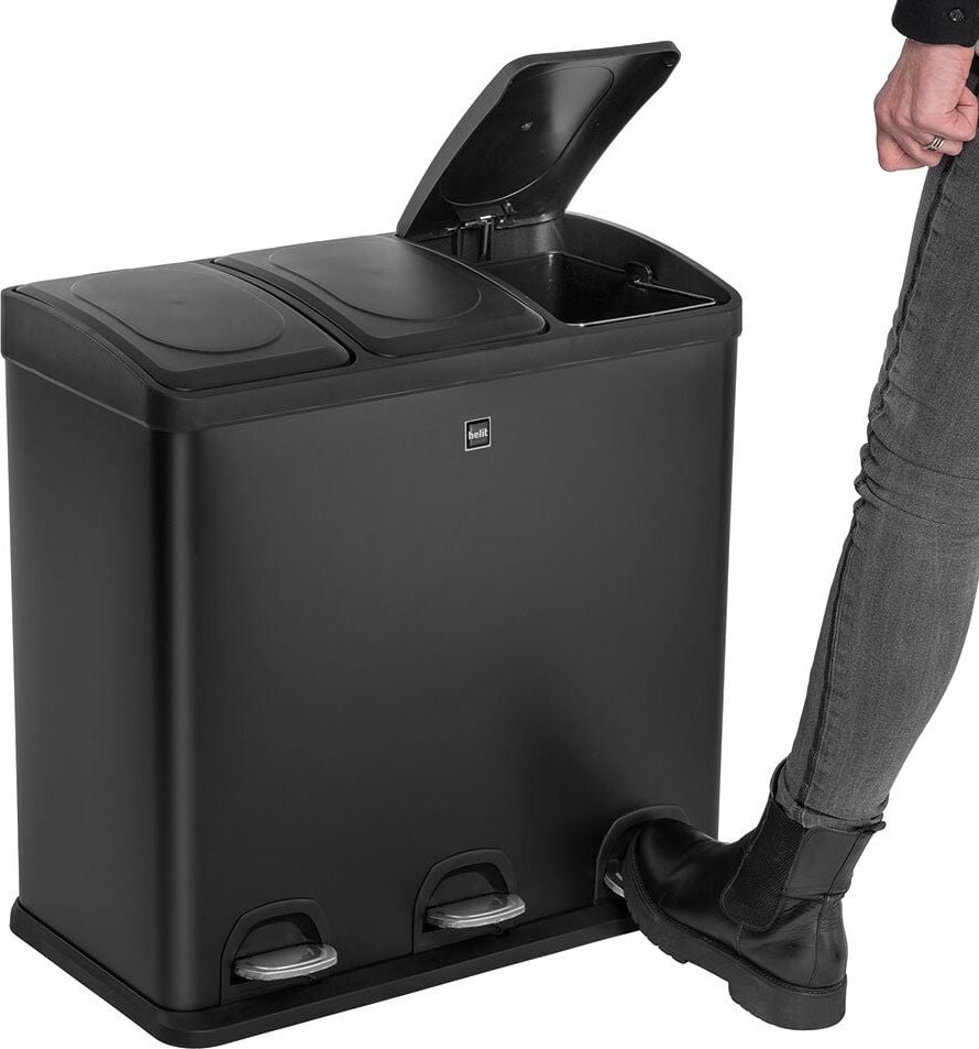 Abfallsammler Helit the seperator H2405295, 3x20 Liter, Edelstahl, schwarz