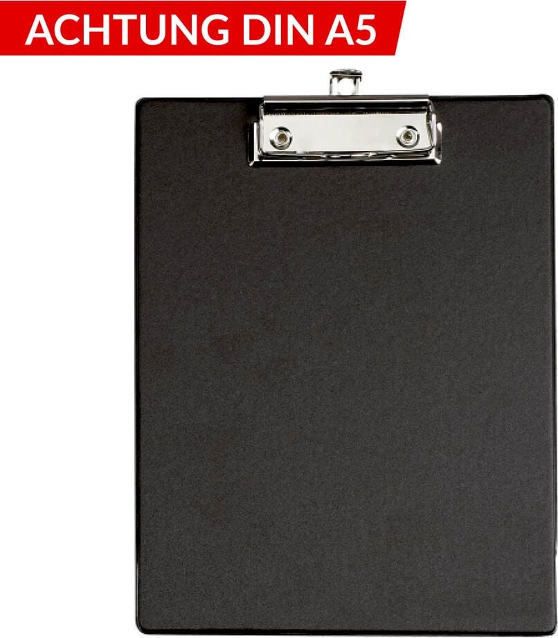 Klemmbretter Maul 23353, A5, Karton folienkaschiert, Bügelklemme,
Aufhängeöse, schwarz, schwarz