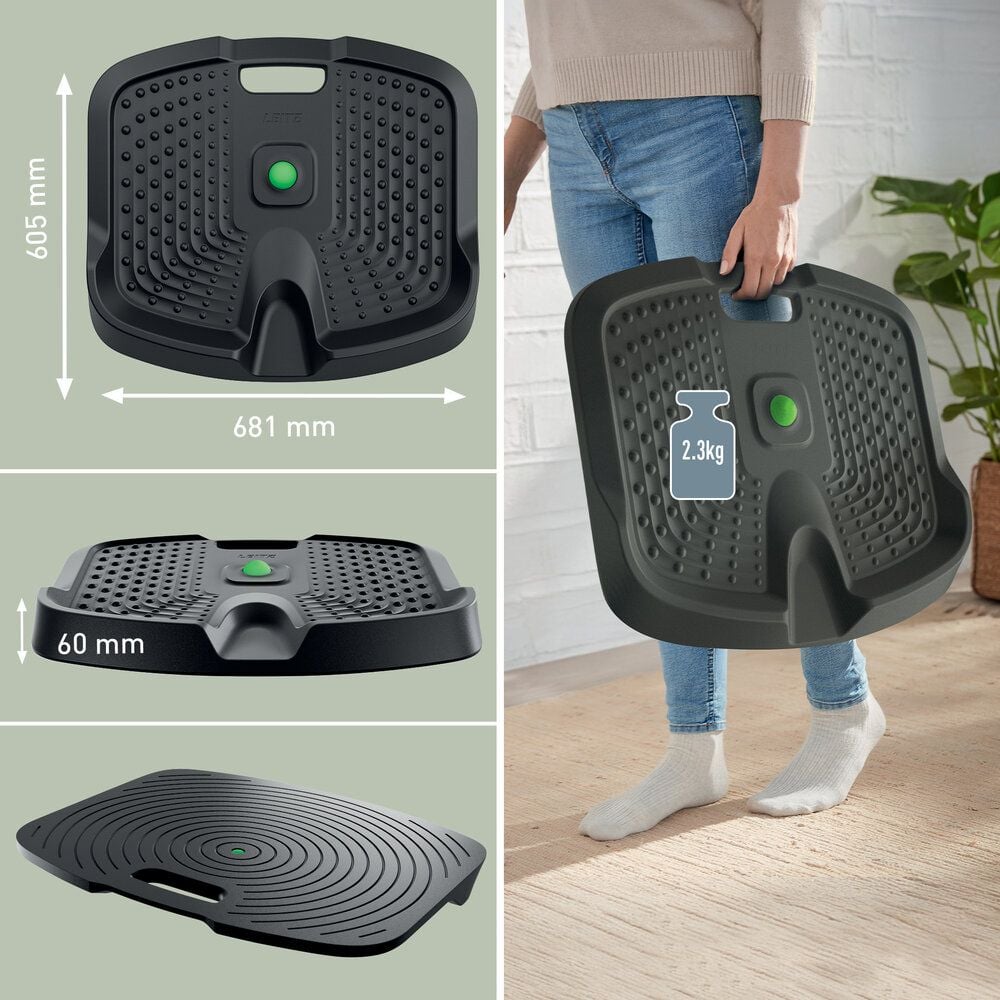 Anti-Ermüdungsmatten Leitz Ergo Active 53730089, 60,5x6x68,1cm, unterschiedliche Massagezonen, Schaumstoff, Tragegriff, dunkelgrau, dunkelgrau