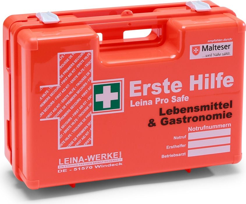 Erste Hilfe Verbandkoffer Leina-Werke Pro Safe Gastro 21108, Füllung nach DIN 13157 + branchenspezifische Zusatzausstattung Lebensmittel & Gastronomie, orange