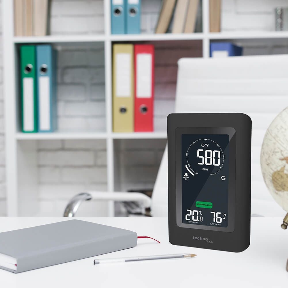 CO2-Messgerät technoline WL 1030, einfaches Ampelsystem, mit Temperatur- und
Luftfeuchtigkeitsanzeige, 9,4 x 14,5 x 5 cm