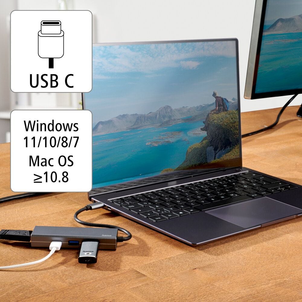 USB-C-Hub Hama Multiport 00200107, USB 3.2 Gen1, 4 Ports, 2x USB-A, USB-C, HDMI, anthrazit