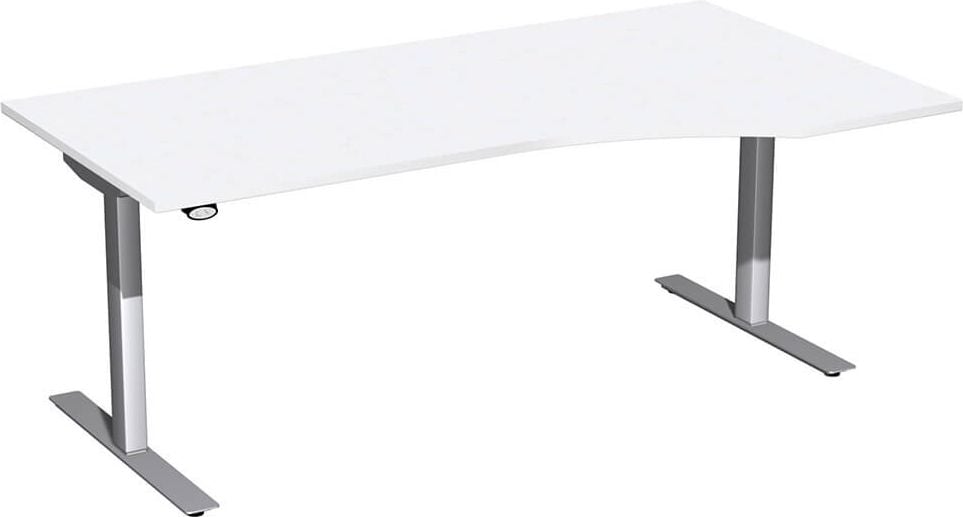 Hubschreibtisch Geramöbel Elektro Flex S-08F1811, 180x100cm (BxT), 65-125cm Höhe, Freiform
rechts, T-Fuß silber, weiß