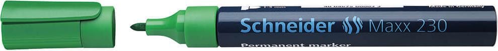 Permanentmarker Schneider Maxx 230, ca. 1-3mm, Rundspitze, Aluminiumschaft,
wasserfest, grün
