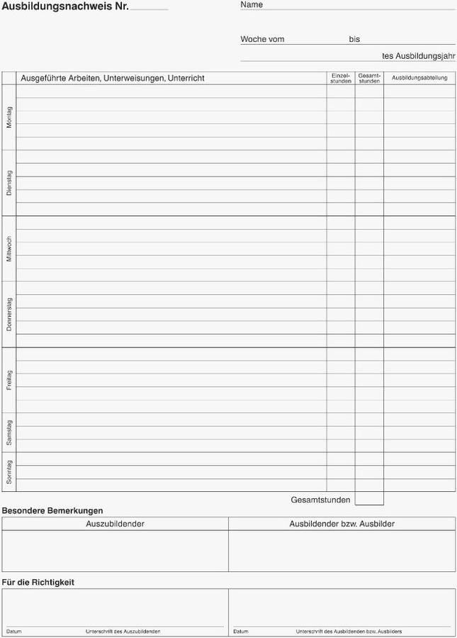 Ausbildungsnachweisheft Brunnen 10-4257001, für alle Ausbildungsberufe,
1 Woche / 1 Seite, 28 Blatt