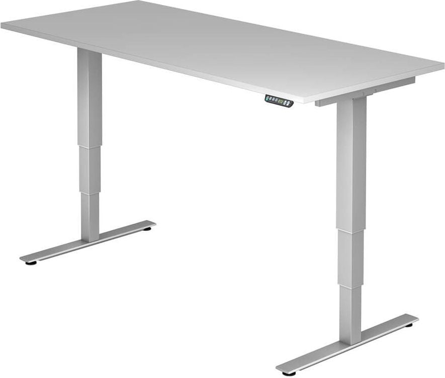 Hubschreibtisch Hammerbacher XDSM19/x/S, 180x80cm (BxT), 63,5-128,5cm Höhe, rechteckig, T-Fuß silber, ahorn