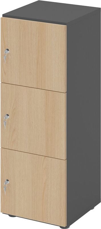Schließfachschrank Hammerbacher V234L3/G DS, 40 x 42 x 110 cm (BxTxH), 3 Ordnerhöhen, mit Druckzylinderschloss, 3 Fächer, Korpus: Graphit, asteiche