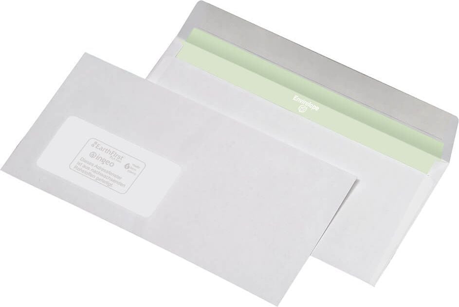 Briefumschläge DIN-lang Envirelope, 110x220mm, Fenster, weiß, Haftklebung, Pack
1000 Stück